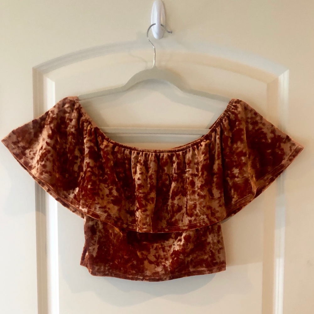 Forever 21 Rust Velvet Bardot Crop Top - Fairycore / Indie / Y2K Style medium